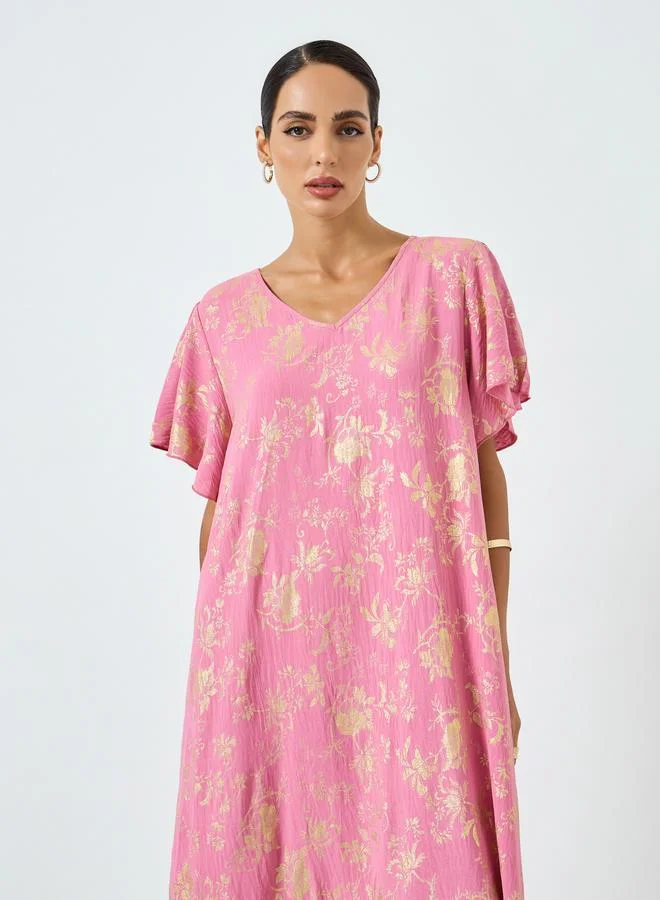 تايك تو جلابية بطبعة زهور وأكمام قصيرة